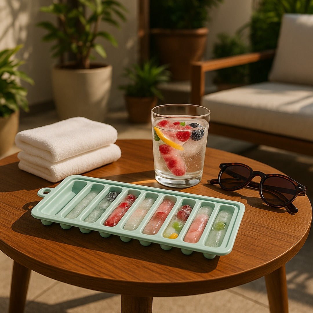 Mint green silicone ice stick tray with fruit-infused ice, perfect for summer drinks in Lebanon