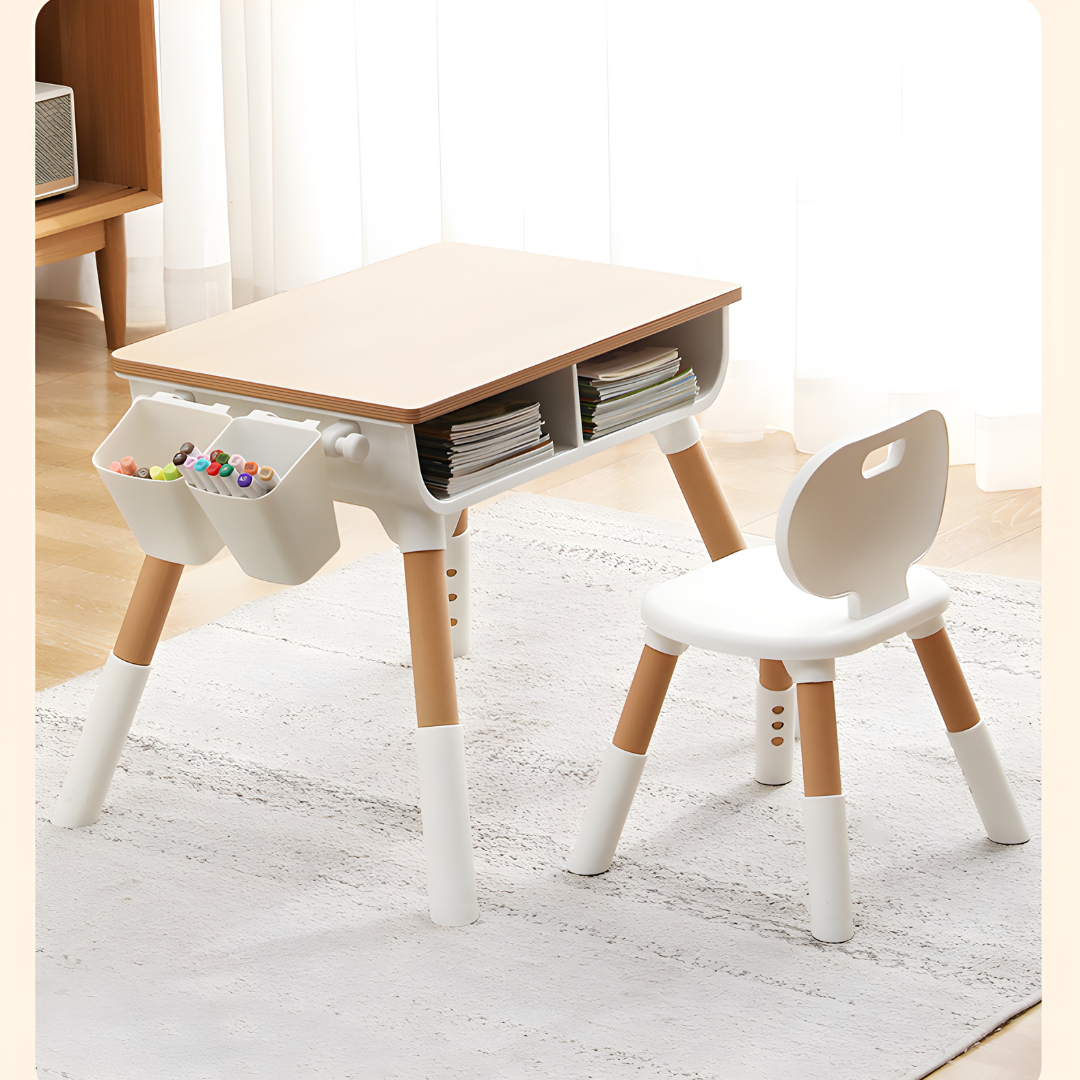 Height Adjustable Wooden Table and Chair Set