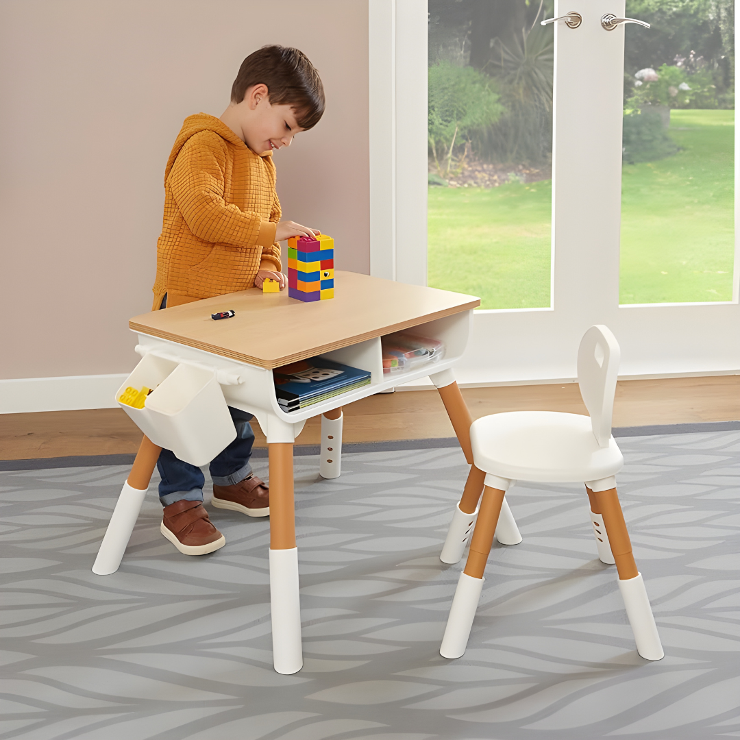 Height Adjustable Wooden Table and Chair Set