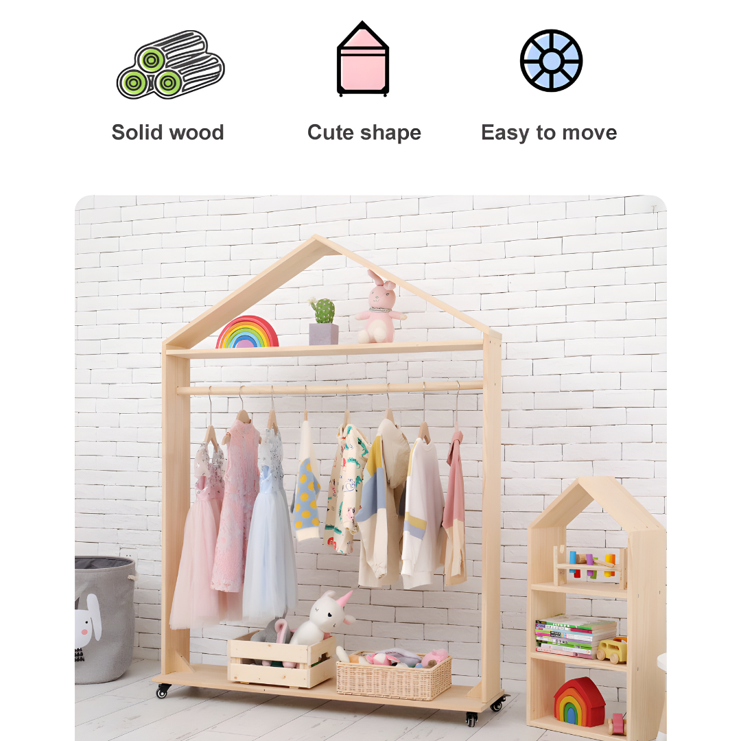 Stylish Kids House Clothing Rack in Oak