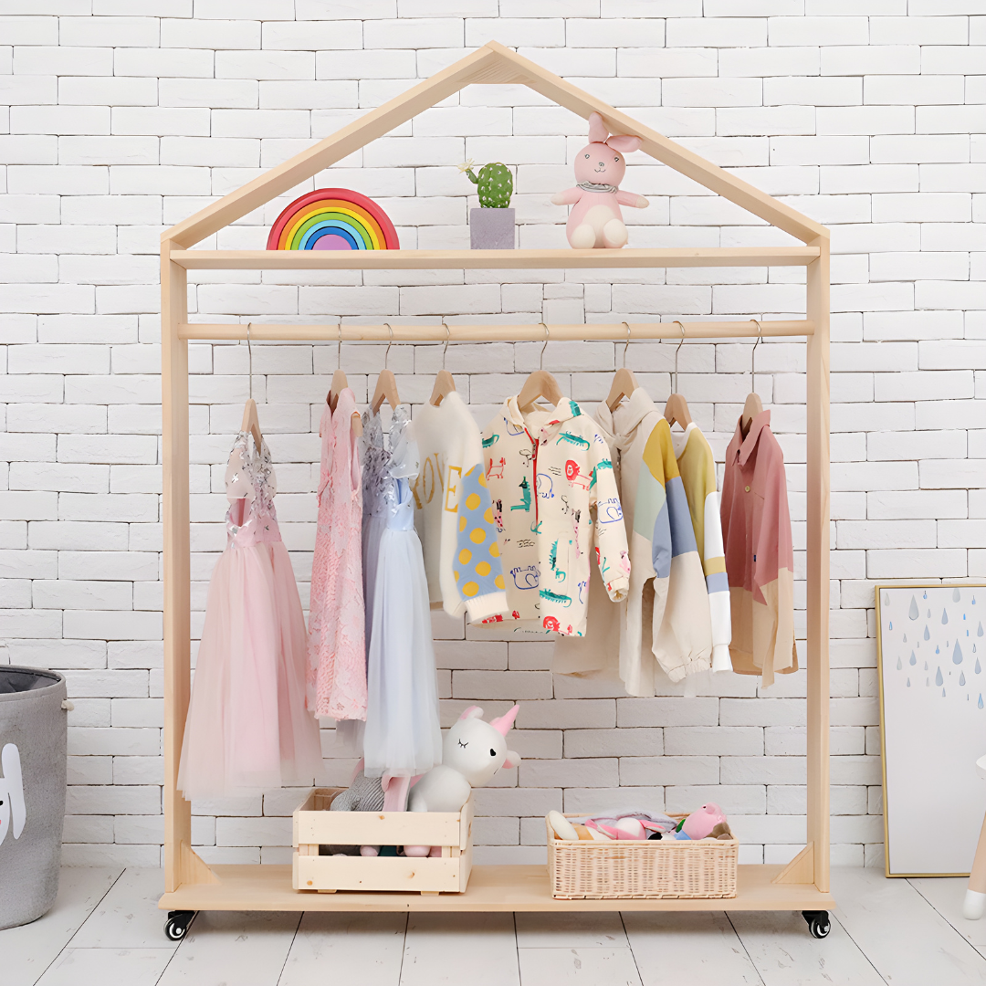 Stylish Kids House Clothing Rack in Oak