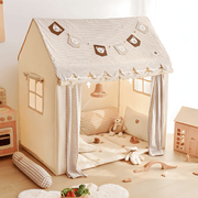 Kids play tent with pine wood frame, bear design, string lights, curtain & floor mat – Beirut