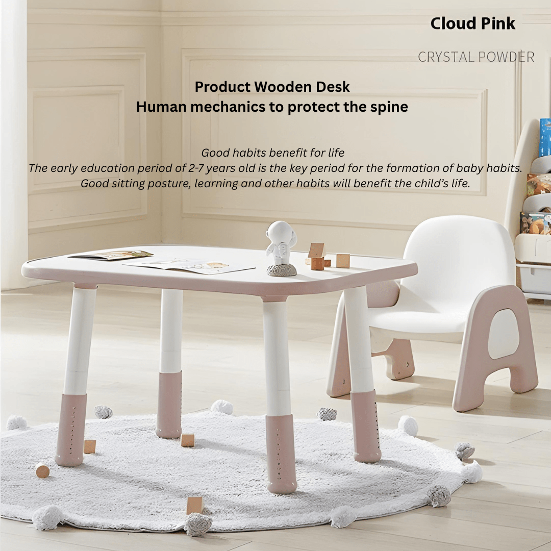 Adjustable Kids Table and Chair Set – Modern Design, Anti-Slip Base, Cloudy Pink Legs