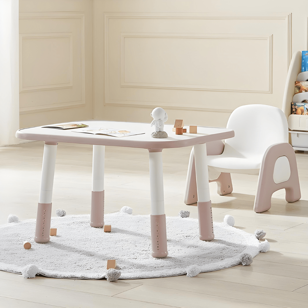 Adjustable Kids Table and Chair Set – Modern Design, Anti-Slip Base, Cloudy Pink Legs