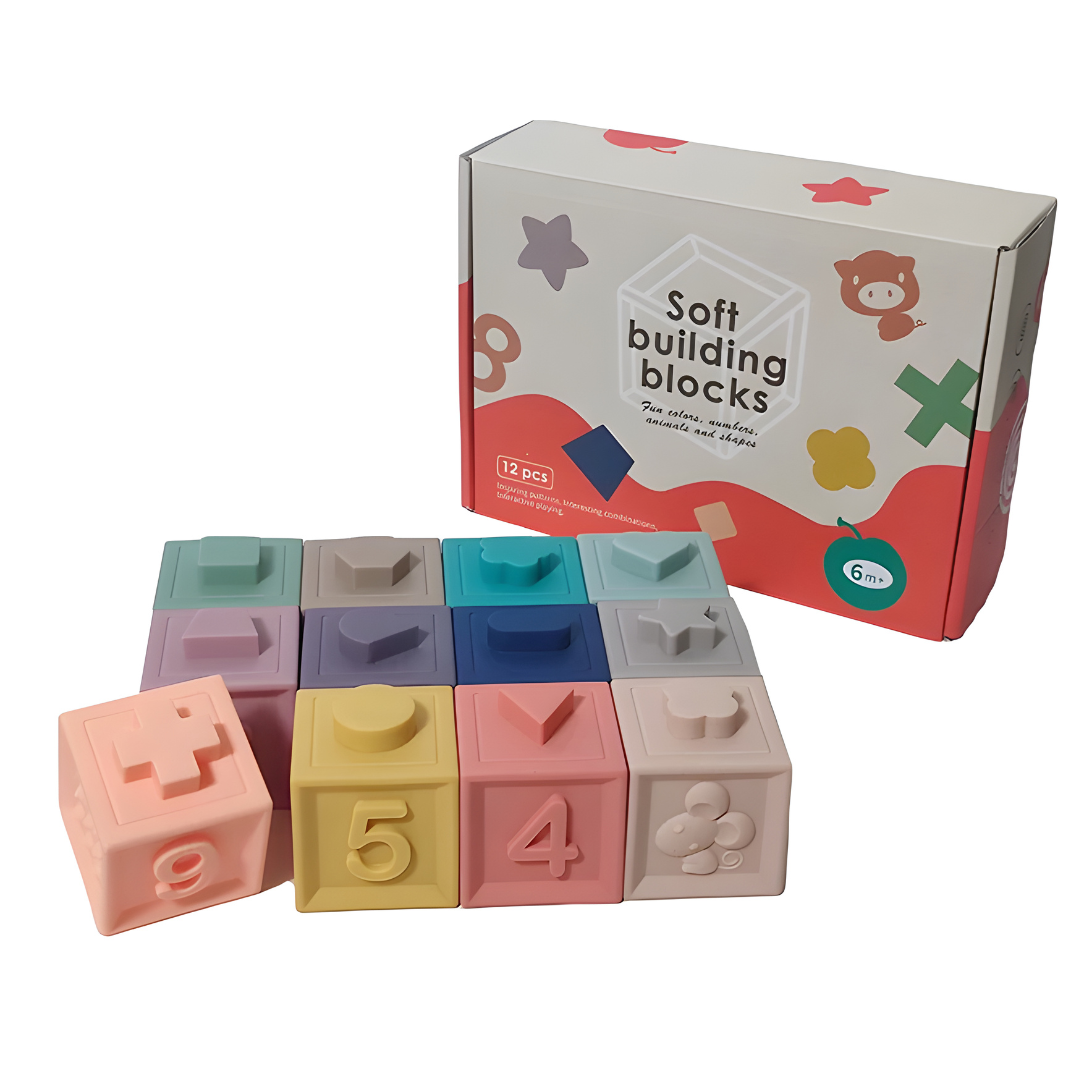 BPA-Free Silicone Baby Stacking Blocks Set 12 pieces