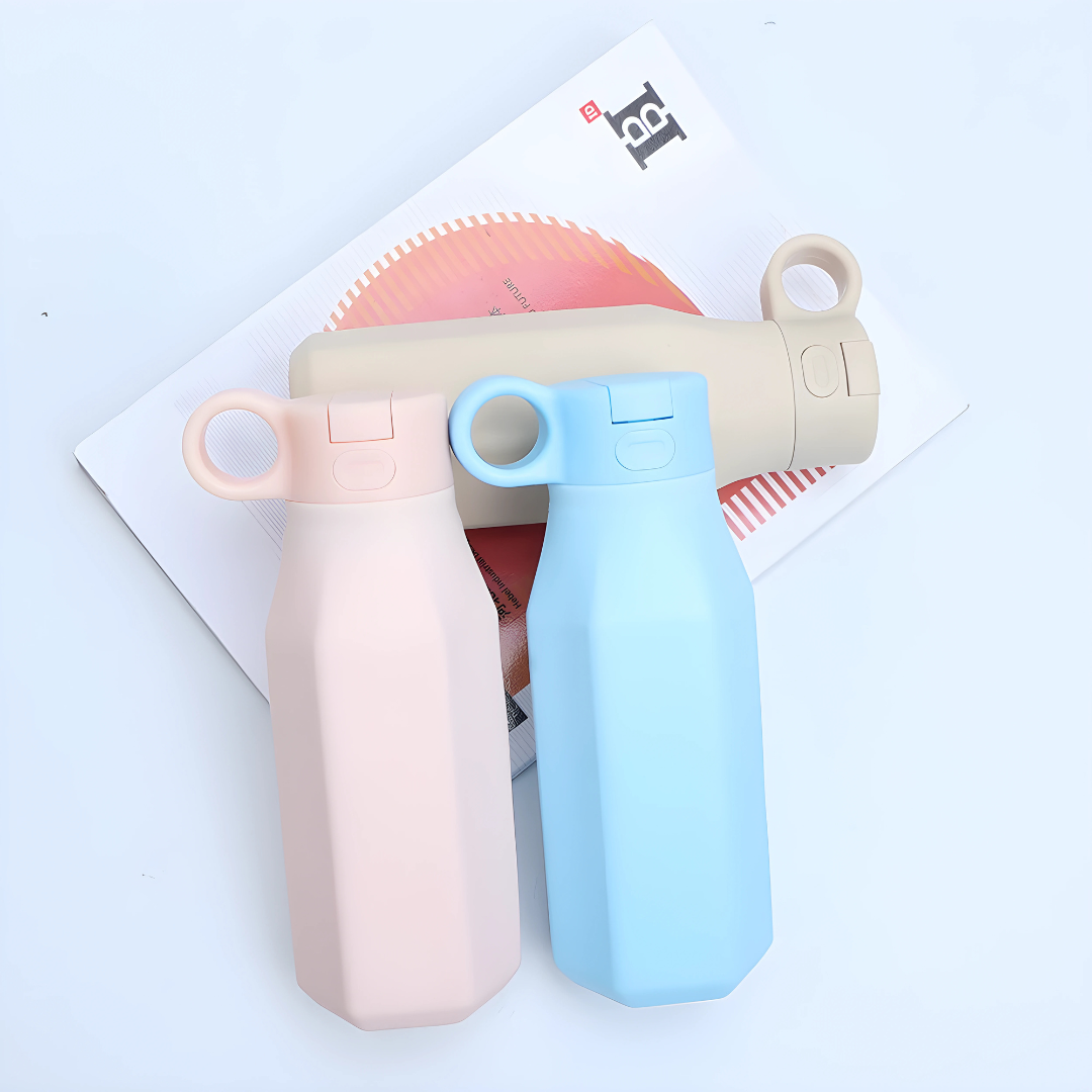 Mini Joy Silicone bottle With Straw And Flip-Up Lid , Ideal For Toddlers And Older kids