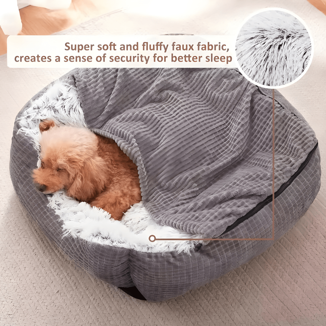 Hooded dog bed with blanket for small and medium breeds – soft faux fur – Beirut Lebanon