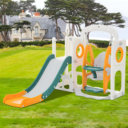 5-in-1 Green and Orange Children's Playground Slide