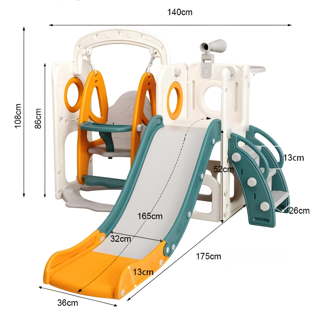 5-in-1 Green and Orange Children's Playground Slide