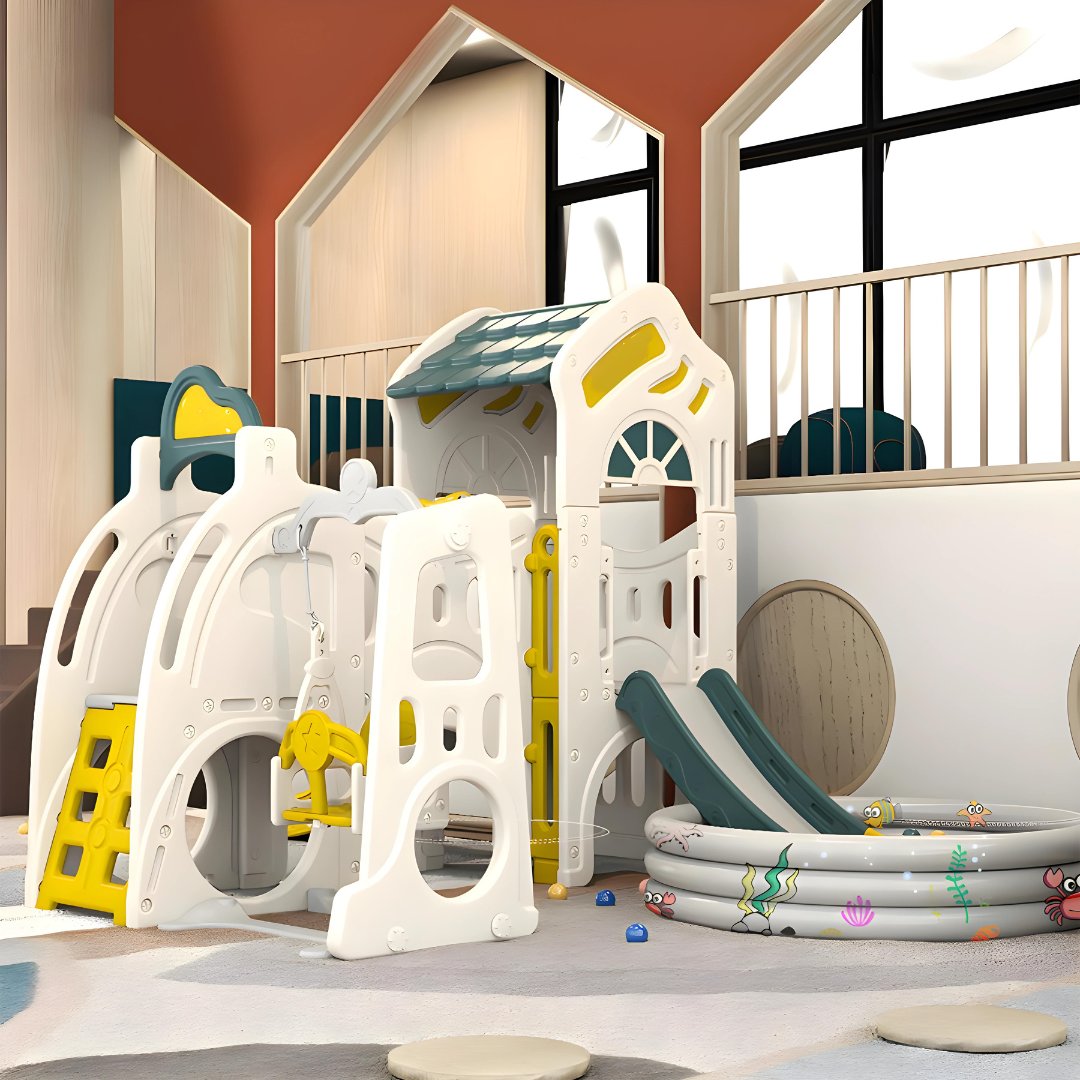 Double Slide & With One Swing Playhouse Set