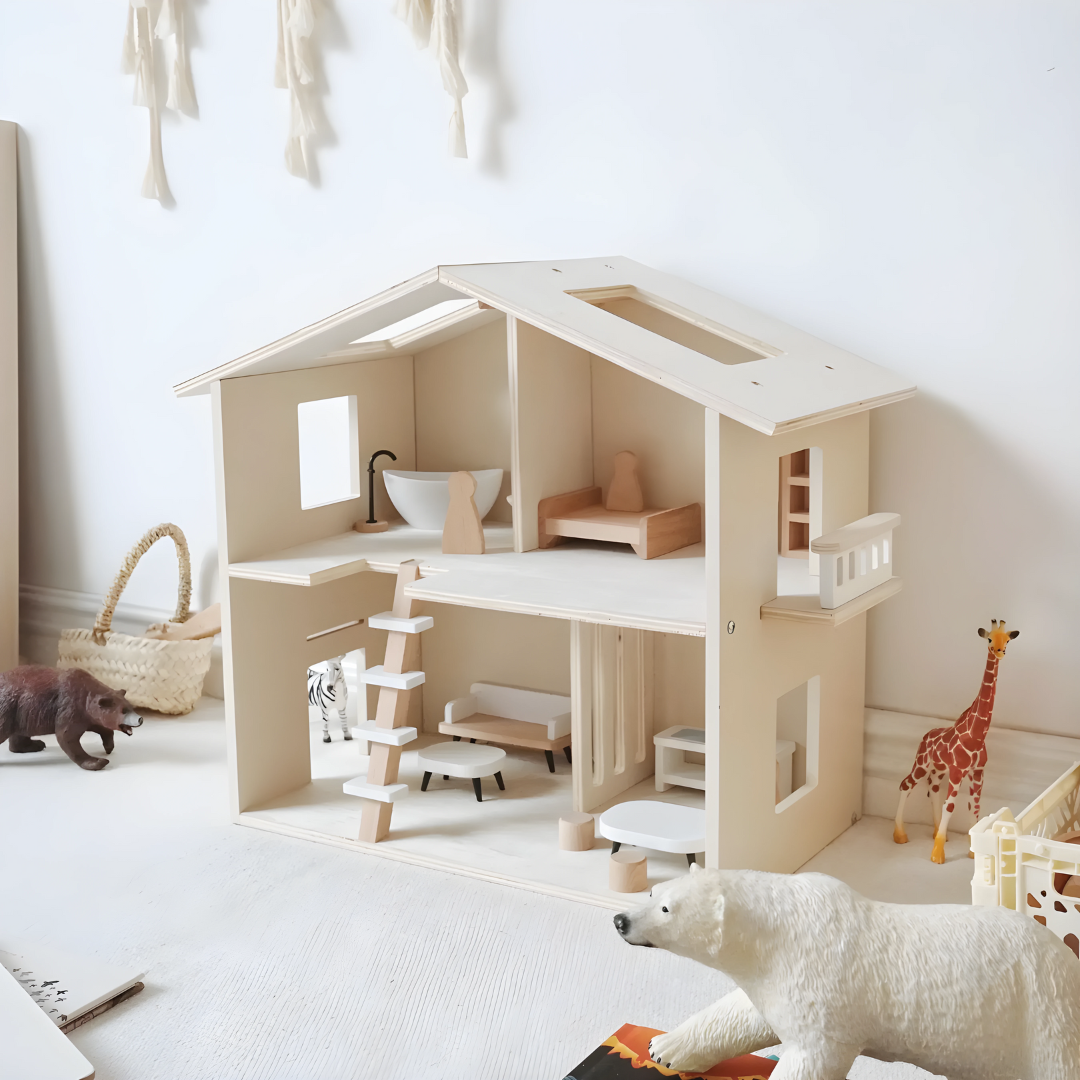 Premium Quality Wooden Doll House With Furniture Set 2 Years +