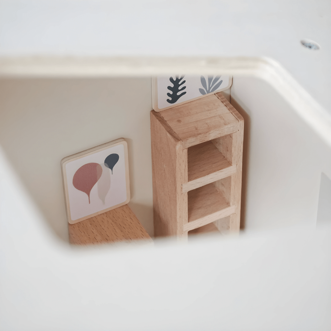Premium wooden dollhouse with furniture set – natural wood finish