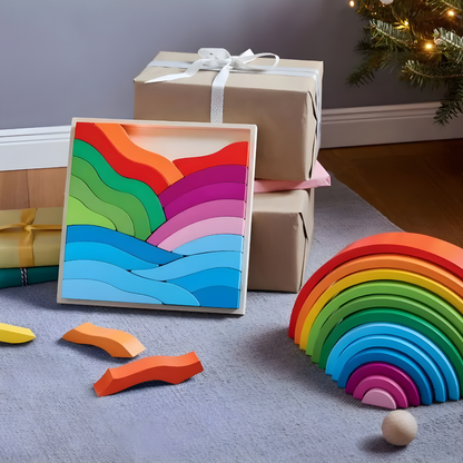 Playtive Wooden Box With Rainbow Puzzles 23 Pieces