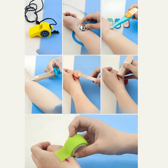 Simulatie houten EHBO-doos voor vroeg leren speelgoed, set van 20 stuks