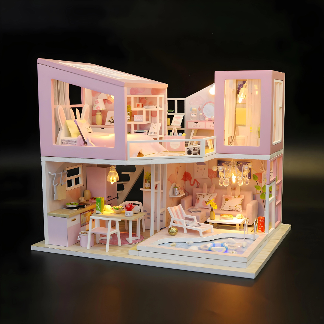 First Love DIY Miniature Furniture Wooden House With LED Light For Girls