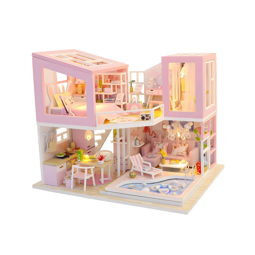 First Love DIY Miniature Furniture Wooden House With LED Light For Girls