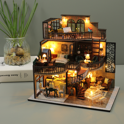 DIY Retro Style House Miniature Kit with Furniture And LED Light