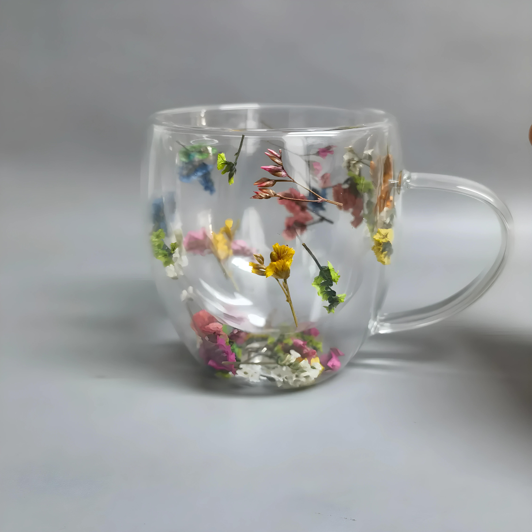 Aesthetic Dried Flower Glass , Double Wall Glass 250ml