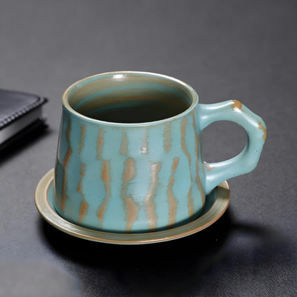 Handmade Japanese Coffee Mug With Saucer And Handle 320ML