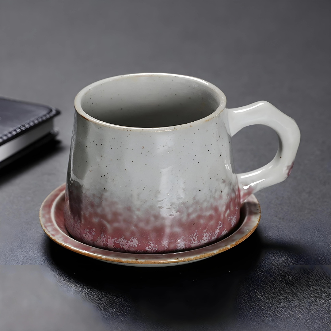 Handmade Japanese Coffee Mug With Saucer And Handle 320ML