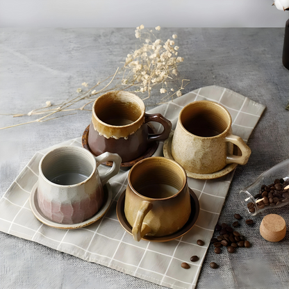 Handmade Japanese Coffee Mug With Saucer And Handle 320ML