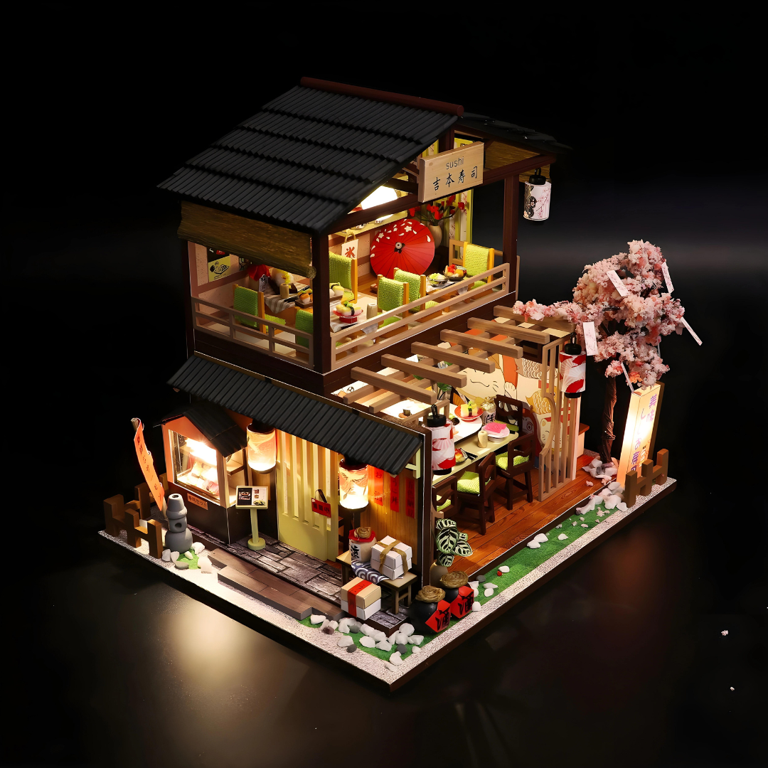 DIY Japanese Style Miniature Sushi House Kit With Led Light