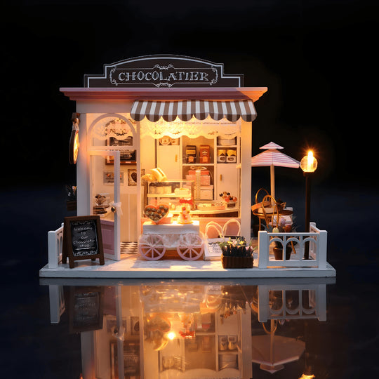 DIY Chocolatier Houten Miniatuur Poppenhuis Kit met LED-licht