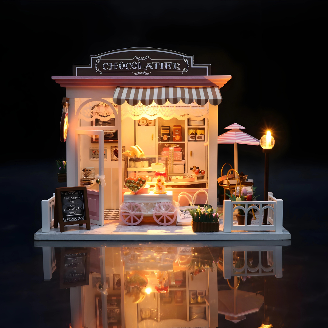 DIY Chocolatier Wooden Miniature Dollhouse Kit With LED Light