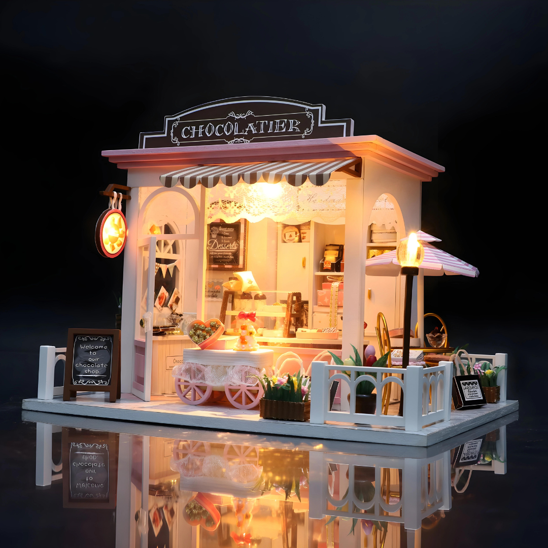 DIY Chocolatier Wooden Miniature Dollhouse Kit With LED Light