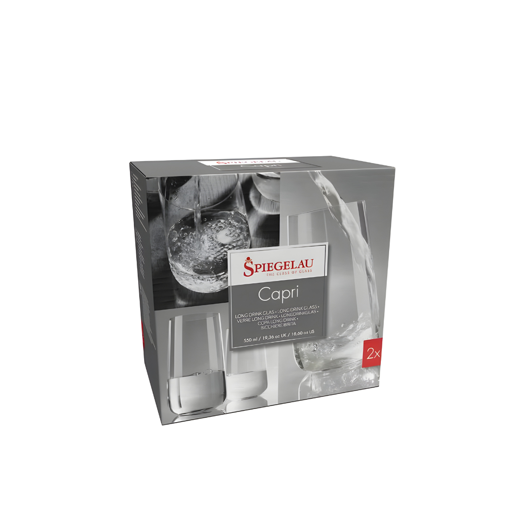 SPIEGELAU Capri Long Drink Glass 550 ml – Set of 2, tall crystal tumbler, dishwasher safe, elegant modern design.