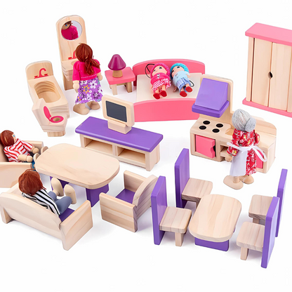 Large Wooden Dollhouse with Furniture: Creative Play