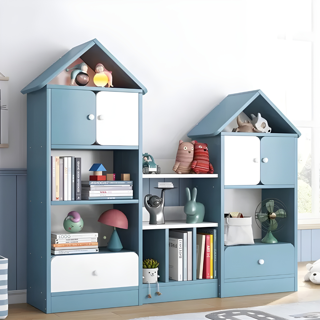 House Shaped Multi-Purpose  Combination Bookshelf with Doors