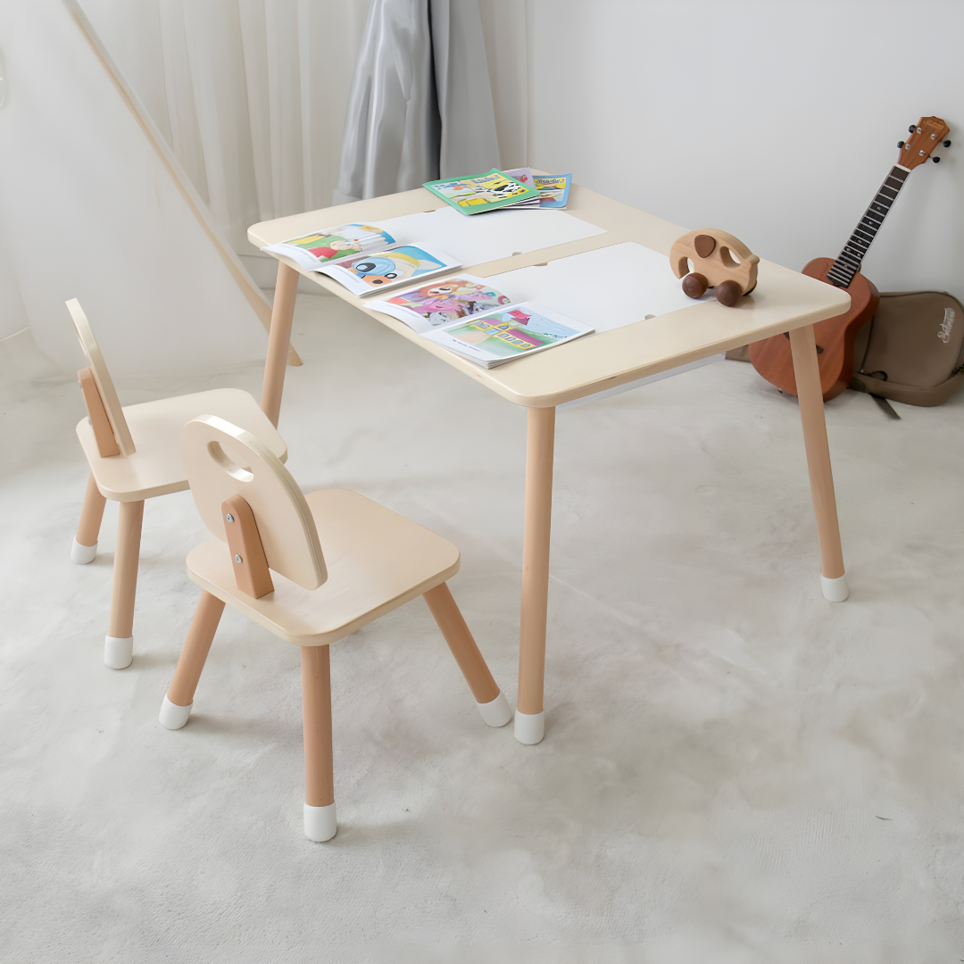 Kids Wooden Table With Storage Boxes Transparent Bins