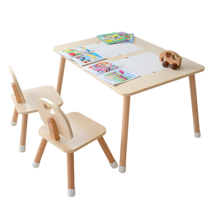 Kids Wooden Table With Storage Boxes Transparent Bins