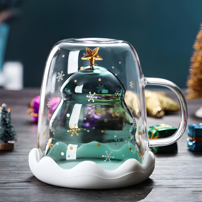 Premium Christmas Double-Wall Glass with Coaster 300ML