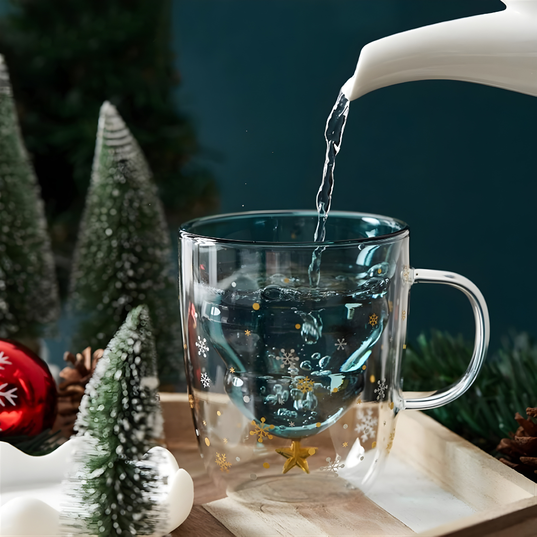 Premium Christmas Double-Wall Glass with Coaster 300ML