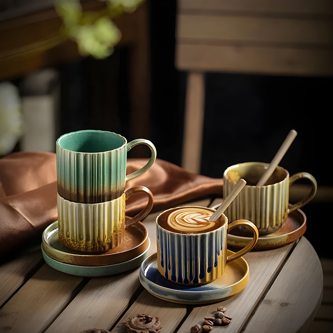 Retro Stripe Japanese Style Ceramic Mug | European Household Lebanon