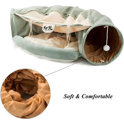 2-in-1 Cat Tunnel Bed with Cushion