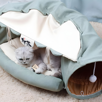 2-in-1 Cat Tunnel Bed with Cushion