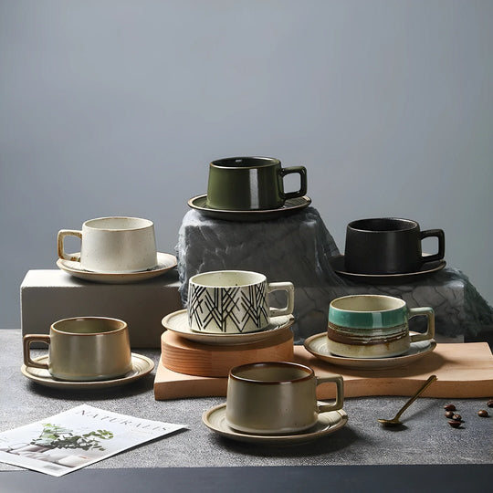 Elegant Retro Stoneware Cup & Saucer – European Household - Lebanon
