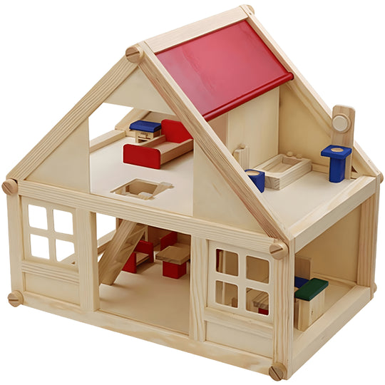 Portable wooden doll mini house with furniture, eco-friendly educational toy for kids 3+, travel-friendly design available in Beirut Lebanon