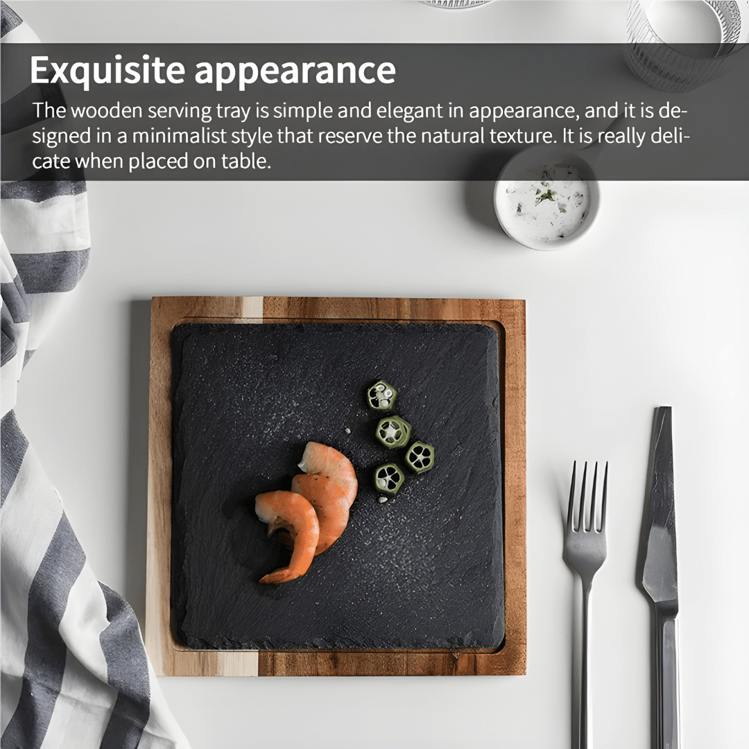Acacia wood steak serving board with slate stone – rectangle or square, available in Lebanon
