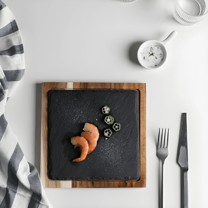 Acacia Wood Steak Serving Board with Slate Stone – Multipurpose Tray