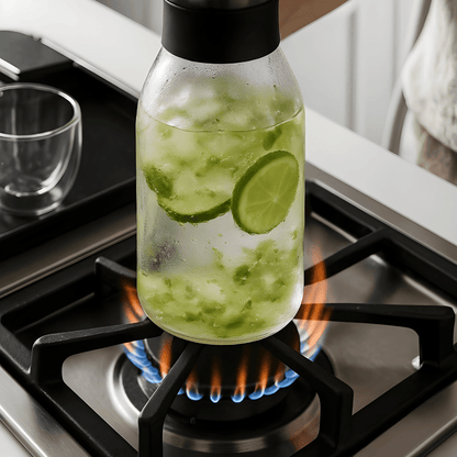 1700ml borosilicate glass carafe with stainless steel flip-top lid – available in Lebanon