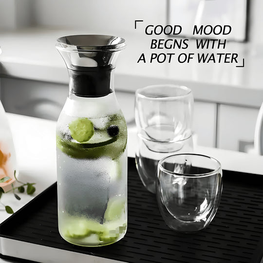 1700ml borosilicate glass carafe with stainless steel flip-top lid – available in Lebanon