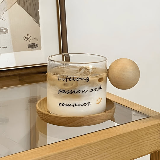 500ml heat-resistant glass mug with wooden handle and bamboo coaster