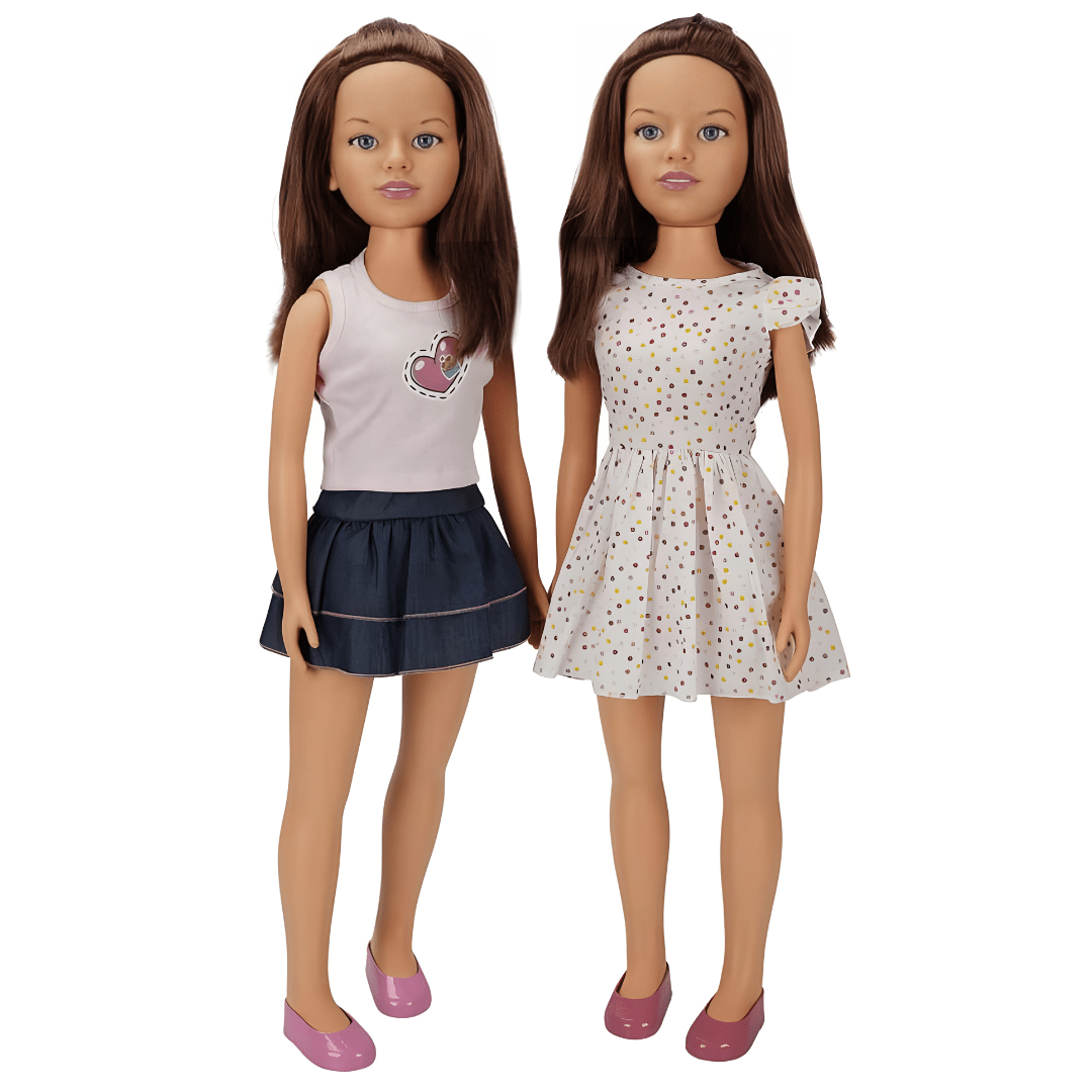 Clara 80cm walking doll with polka dot dress or denim outfit – Beirut