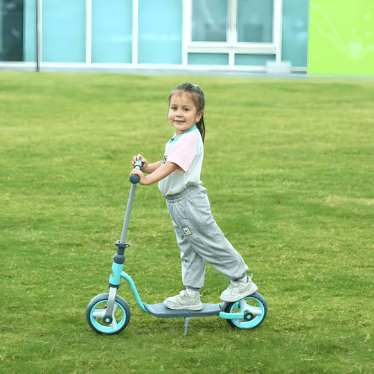 Adjustable height kids scooter with rear brake and metal frame, suitable for ages 3 to 6, available in two colors.