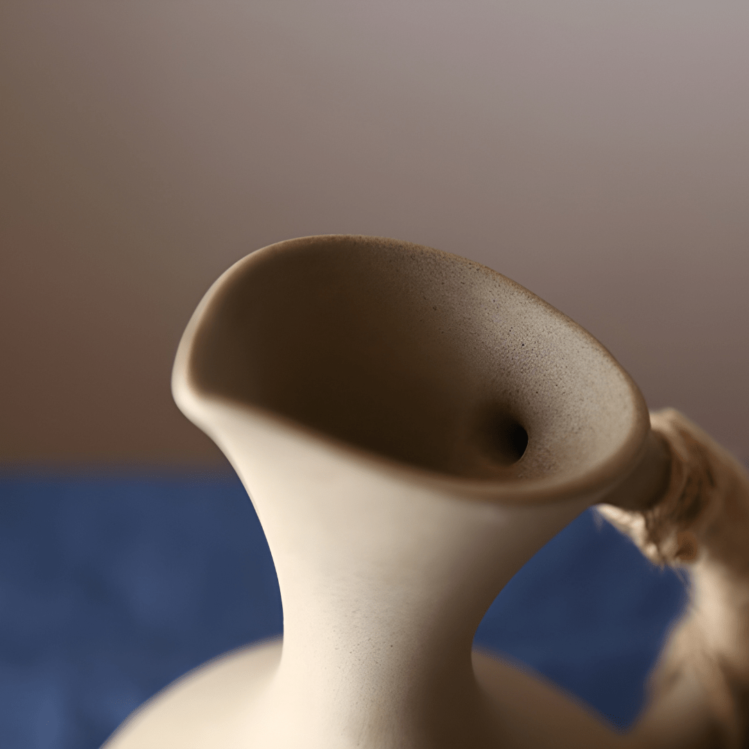 Handmade Pottery Jug and Cups Set with Wooden Saucers – 9-Piece Ceramic Drinkware