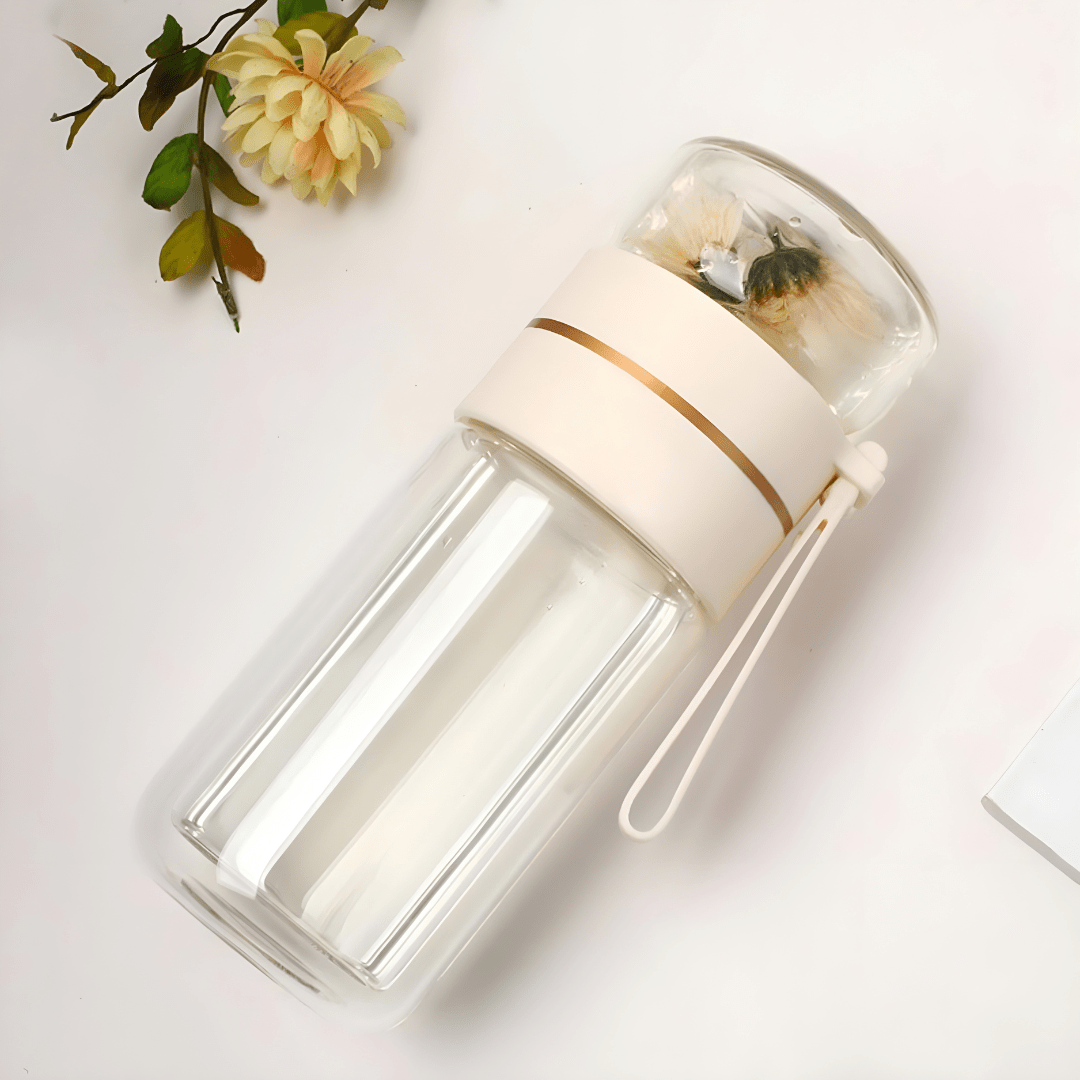 400ml Double-Layer Glass Tea Infuser Bottle – Portable Heat-Resistant Travel Cup